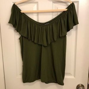 Green off the shoulder shirt
